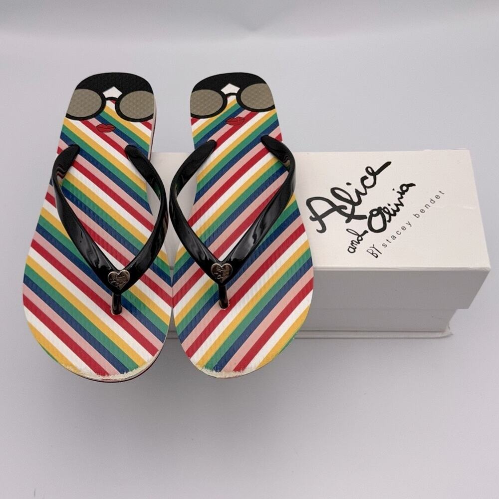 Alice + Olivia Eva Sandal Flip Flop Thong Color Stripe Sunglasses Size US 8